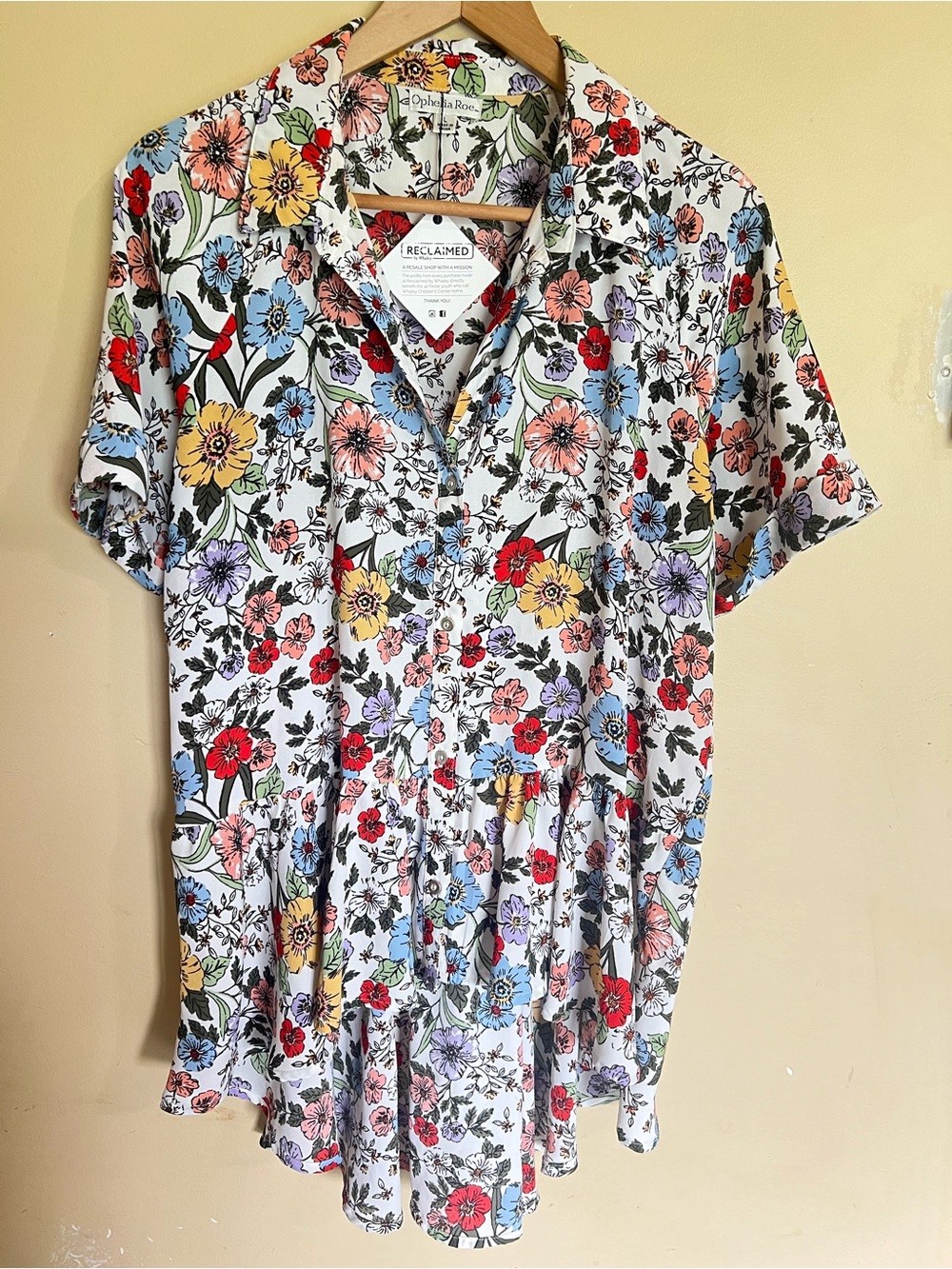 Reclaimed Vintage Floral Button-Front Short Sleeve Dress - Multicolor